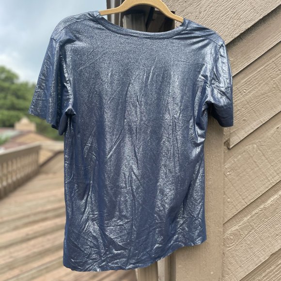 Trouve Gunmetal Blue Metallic Sueded T-Shirt - Picture 3 of 7